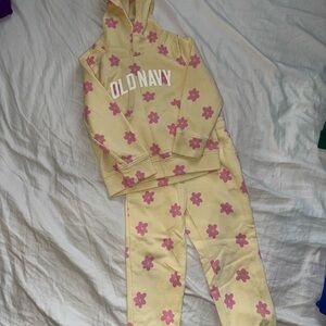 Old Navy Yellow Hoodie and Pants with Pink Floral